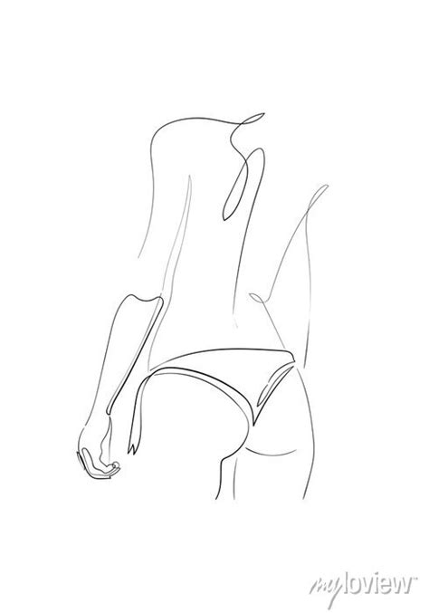 Continuous Line Naked Woman Or One Line Drawing On White Isolated