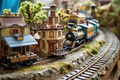 Premium AI Image | Closeup of antique toy train set on tracks created ...