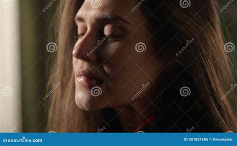 Portrait Of Attractive Female Model In Negative Mood Close Up Shot Brunette Woman Face In