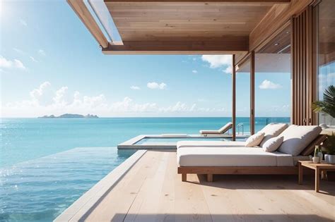 Premium Ai Image Sea View Swimming Pool Beside Terrace And Bed In
