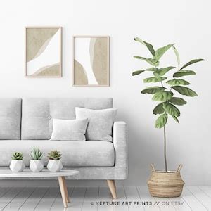 2 Piece Mid Century Abstract Beige Pastel Nude Minimalistic Modern Wall Art Poster Print Set Of