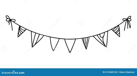 Continuous Line Art Drawing Buntings Garland Celebration Party Hand