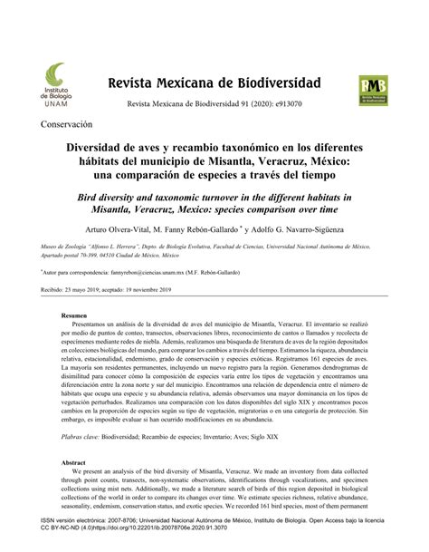 Pdf Diversidad De Aves Y Recambio Taxon Mico En Los Diferentes