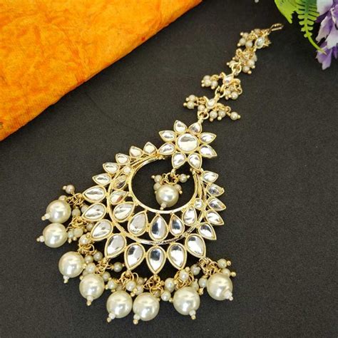 Light Pink Pearl Kundan Necklace Set For Wedding Fashioncrab