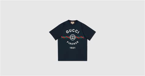 Cotton Jersey Gucci Firenze T Shirt In Dark Blue Gucci Us