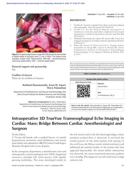 PDF Intraoperative 3D TrueVue Transesophageal Echo Imaging In Cardiac