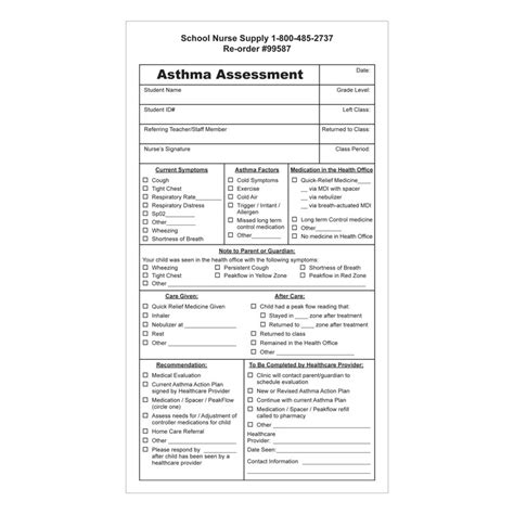 Asthma Assessment Forms 100 Pkg