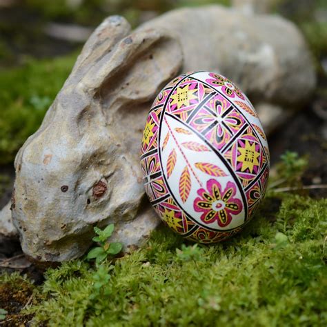 Easter Egg Hand Painted Real Ukrainian Pysanka In Pink And White With