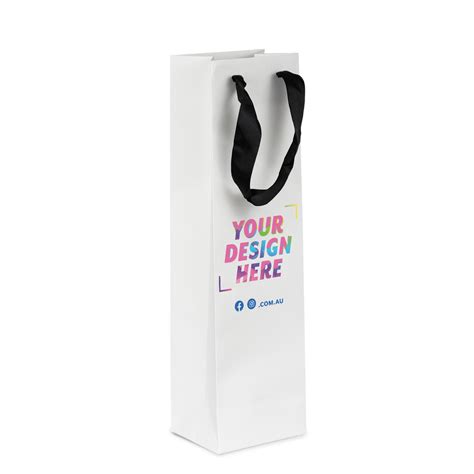 Custom Printed Kraft Bags Premium White Single Wine Bottle T Bag Black Handles