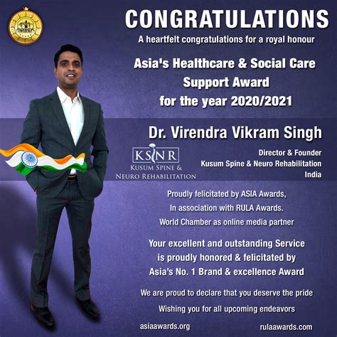 Dr Virendra Vikram Singh Has Bagged Asias Healthcare And Social Care