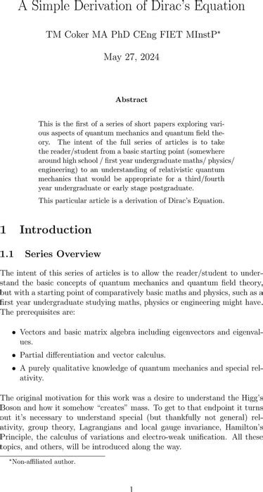 A Simple Derivation Of Dirac S Equation Physics And Astronomy