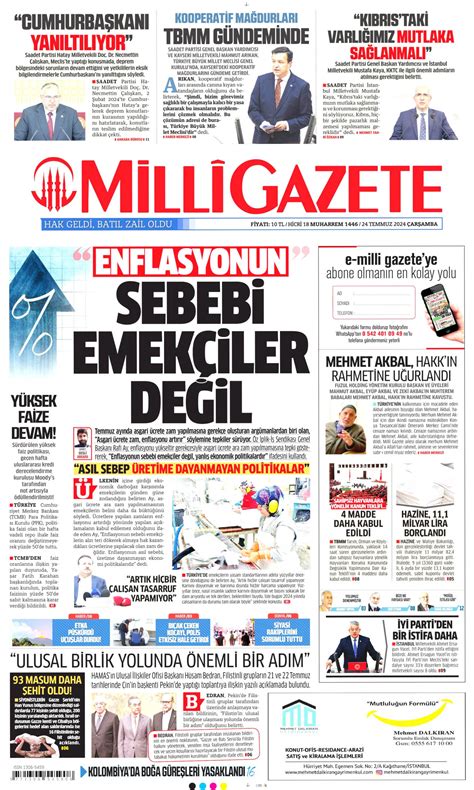 Milli Gazetesi Milli Manşet Oku Haberler 24 Temmuz 2024