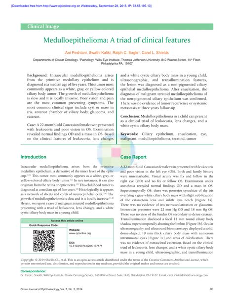Pdf Medulloepithelioma A Triad Of Clinical Features