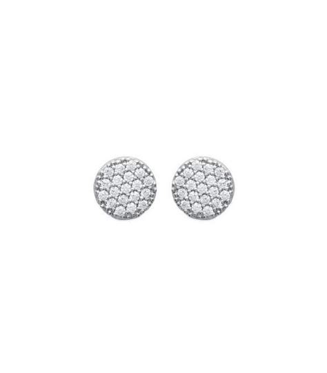 Boucle D Oreille Argent Massif Demi Boule Micro Serti Zirconium Blanc