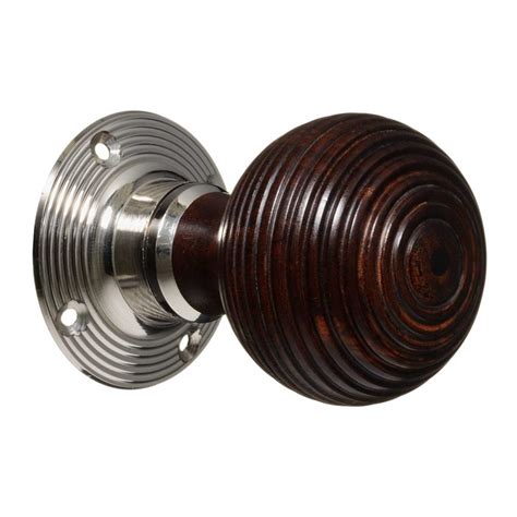 Victorian Style Door Knobs Rosewood Beehive Nickel Pair