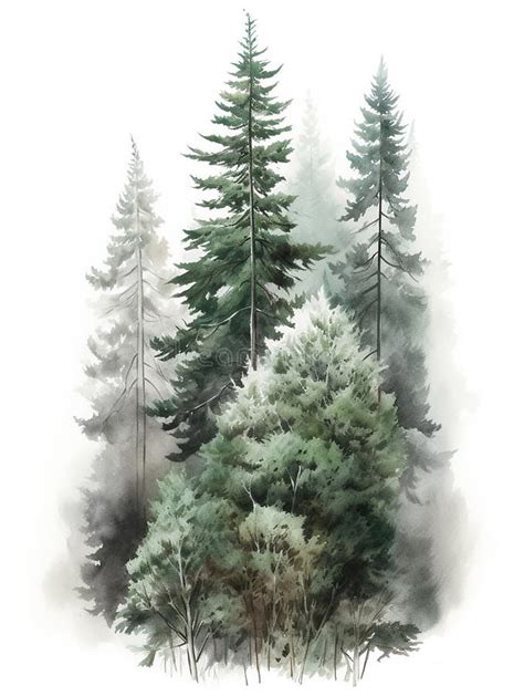 Coniferous Branch Water Colour Stock Illustrations Coniferous