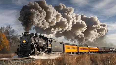 Premium Photo | Approaching Train Emitting Billowing Smoke and Steam ...