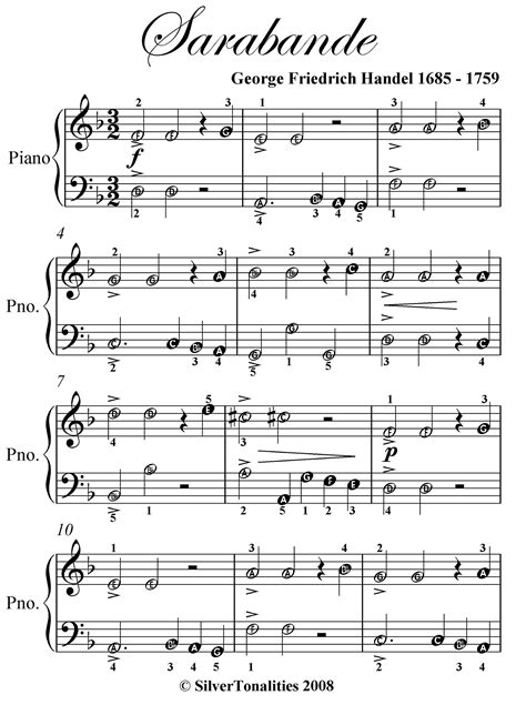 Sarabande Handel Easy Piano Sheet Music by Georg Friedrich Händel