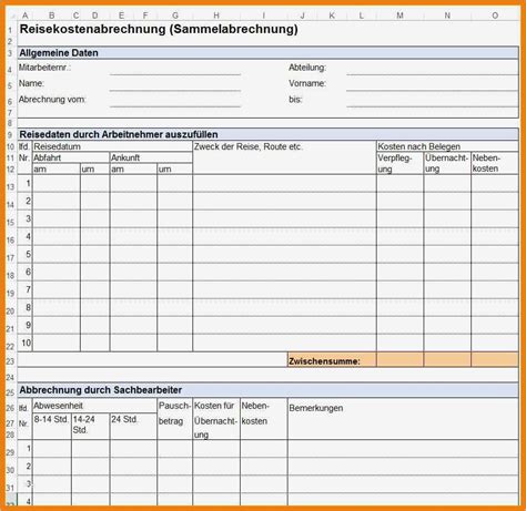 Reisekostenabrechnung Excel Vorlage Kostenlos S