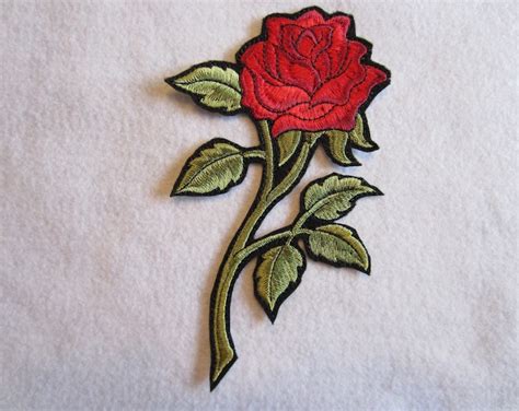 Embroidered Red Rose Iron On Patch Rose Patch Red Rose Rose Iron On Patcn Iron On Patch