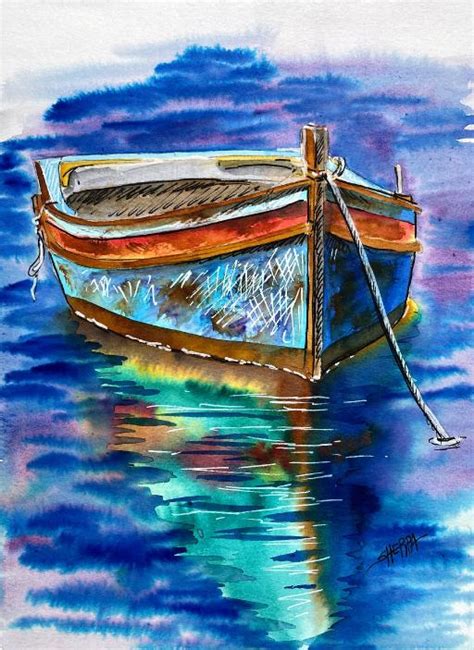 Easy How To Paint A Boat On Water Line And Wash Watercolor Step By Step The Art Sherpa The