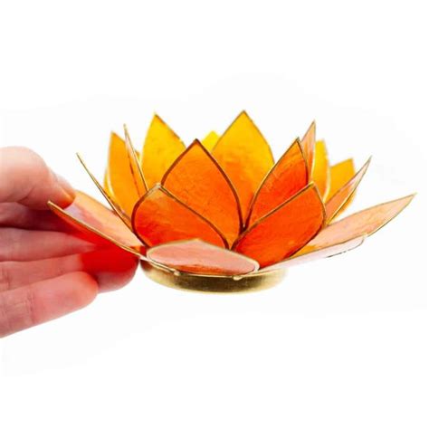 Photophore Lotus Orange E Chakra Contours Dor S Zenvol Vente En Gros