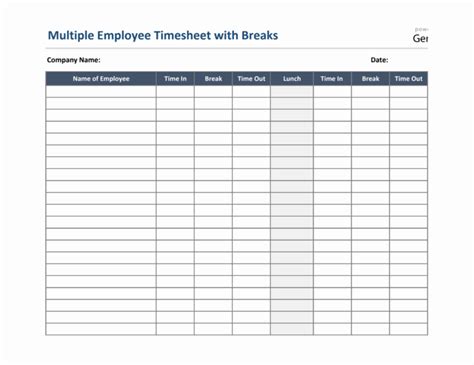 Employee Timesheet Template with Lunch Break