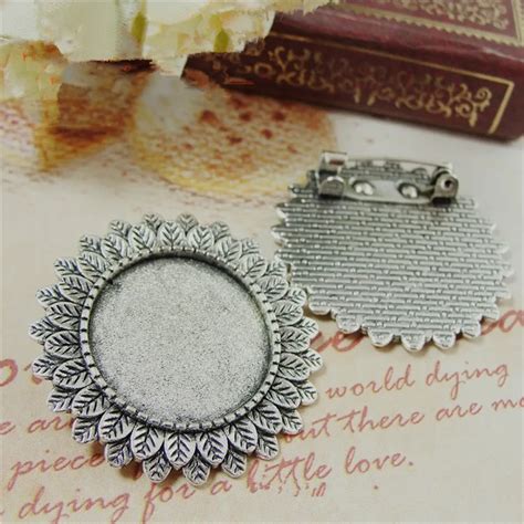 Pcs To Fit Mm Round Cabochon Brooch Tray Antique Silver Color