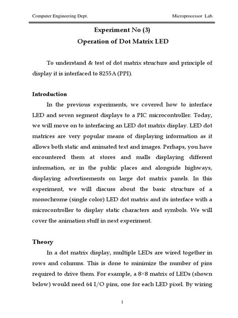 Experiment No (3) Operation of Dot Matrix LED: Theory | PDF | Matrix ...