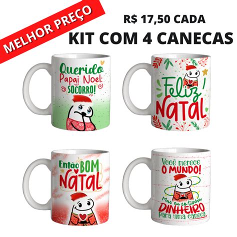 Canecas De Natal Flork Personalizada De Porcelana Kit 4 Unidades Ideal