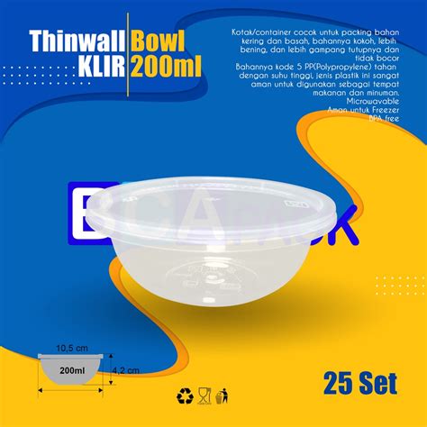 Jual Thinwall Klir Mangkok Bowl Ml Anti Pecah Kotak Makan Isi