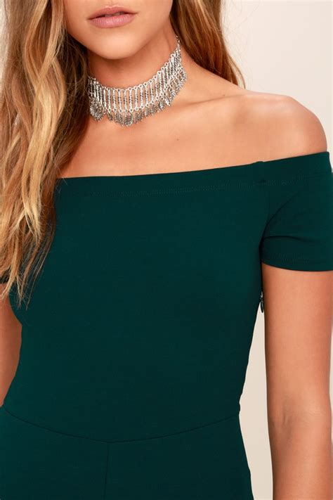 Sexy Dark Green Off The Shoulder Jumpsuit Wide Leg Jumpsuit