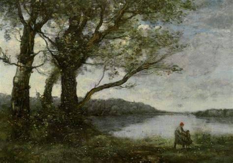 Three Trees With A View Of The Lake Camille Corot