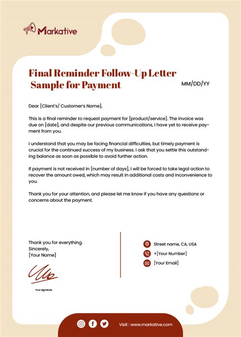 Attractive Follow Up Letter Sample For Payment 5 Examples Markative