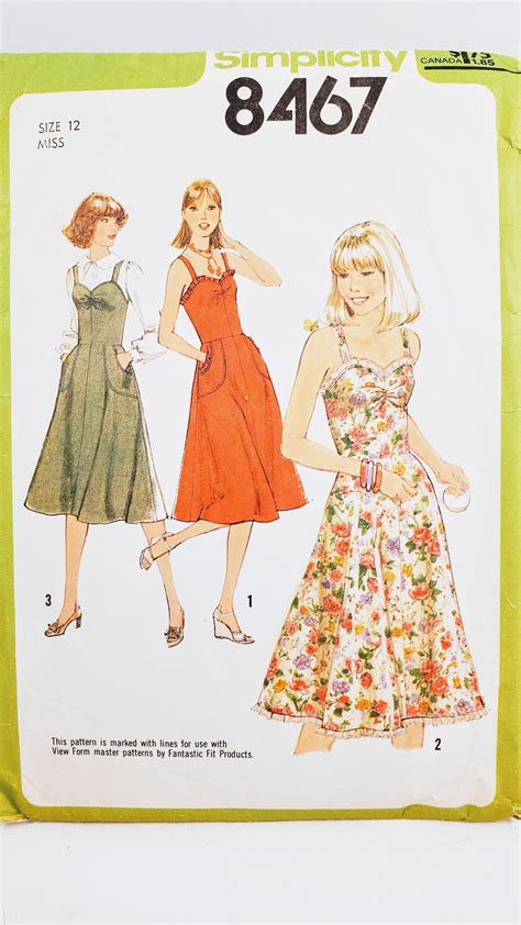 Vintage Simplicity 8467 Dress Sewing Pattern Size 12 Bust 34 Inches 100 Complete 1970s By