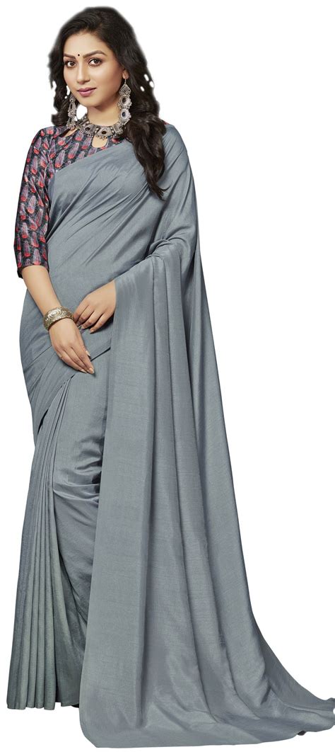 Casual Black And Grey Color Crepe Silk Silk Fabric Saree