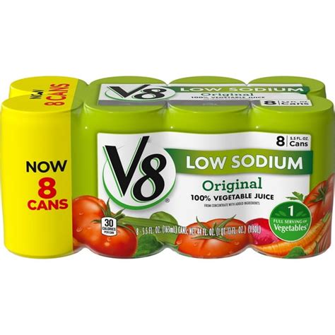 V8 Low Sodium 100 Vegetable Juice 5 5 Oz Can Pack Of 8