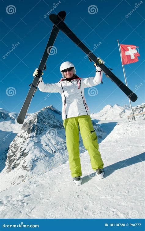 Skiing in Swiss Alps stock photo. Image of outdoor, january - 18118728