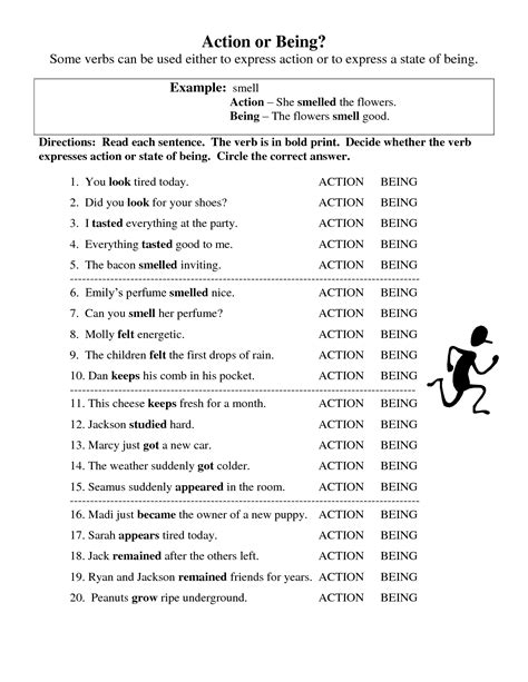 Action And Linking Verbs Worksheet