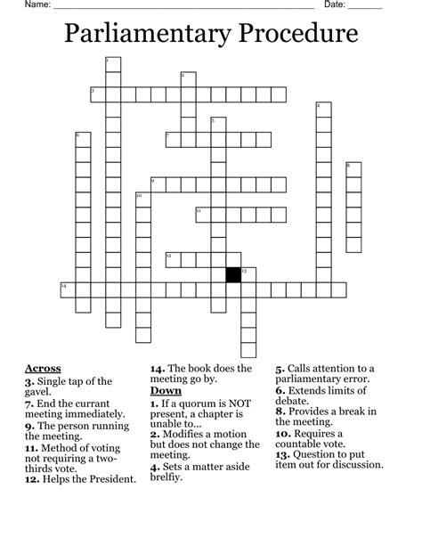 Parliamentary Procedure Crossword Wordmint