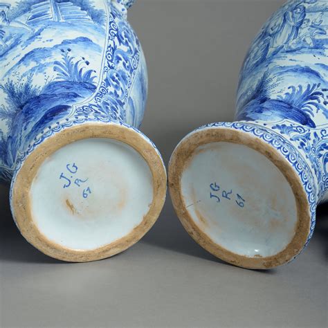 A Large Pair of Blue & White Delft Pottery Vases and Covers | Timothy ...