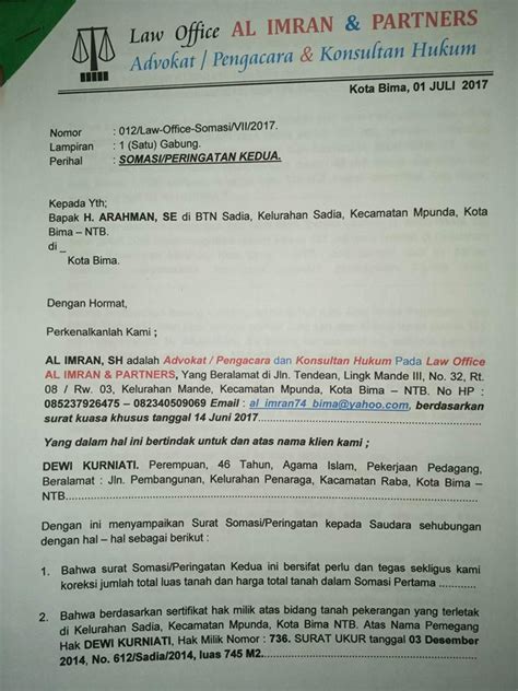 Detail Contoh Surat Somasi Tanah Koleksi Nomer