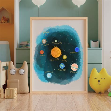 Colorful Solar System Painting Digital Art, Kids Room Decor, Solar ...