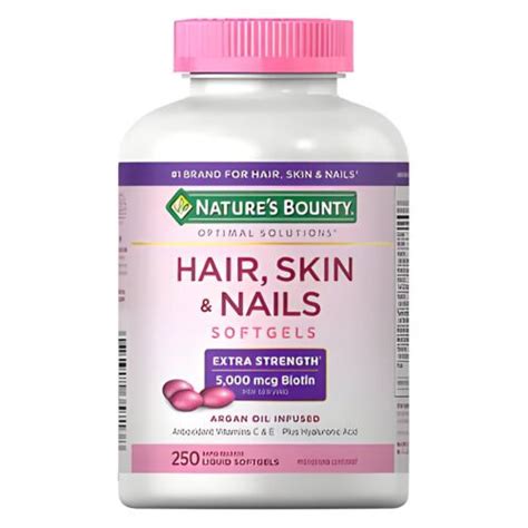 Natures Bounty Hair Skin And Nails 250 Softgels Multivitamin 5000mcg