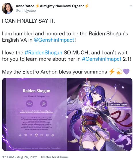 Anne Yatco Voices Genshin Impacts Raiden Shogun Character