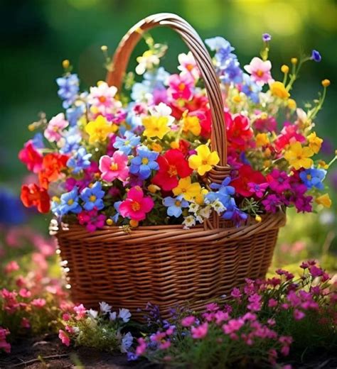 A Basket Filled With Lots Of Colorful Flowers