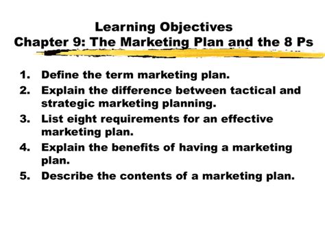 Chapter 9 The Marketing Plan And The 8 Ps