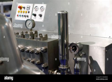 High Pressure Homogenizer In A Food Factory Selective Focus Stock