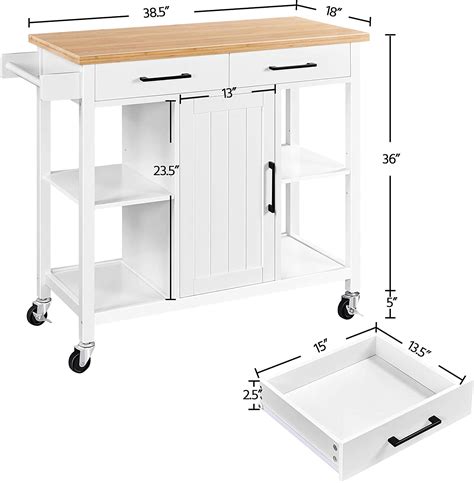 Yaheetech Kitchen Island On Lockable Wheels With Storage Drawers