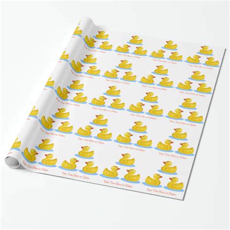 Rubber Duck Duckies Swimming Optional Custom Text Wrapping Paper Zazzle